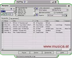 mp3Tag processor for MP3, WMA, OGG and APE files with great features, like an automated search for lyrics, automatic tag filling option for mp3 albums - the program takes the track lengths and compares this information with FreeDB data to find the appropriate album to import tags from - the information is stored in the tags and if required can be used to rename the files