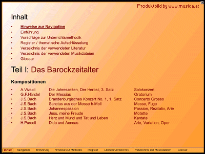 Musik Hören mit Verstand - Musikunterricht multimedial - Teil I: Barockmusik - Die CD Musik Hören mit Verstand vermittelt multimedial gestützt Kenntnisse über Kompositionstechniken, Stilmittel und Besonderheiten großer Meisterwerke der Barockmusik und eröffnet gleichzeitig deren Schönheiten.